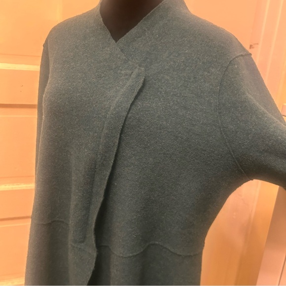 EILEEN FISHER Merino Wool Lightweight Teal Women's Coat Minimalist Cosy Fall - Picture 2 of 9